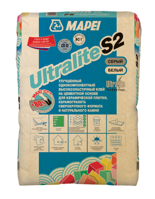 ULTRALITE S2, ТМ MAPEI, цвет белый, (15кг), (Россия), Смесь сухая клеевая на цементном вяжущем класс