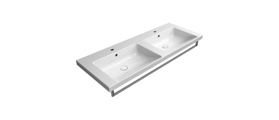 NORM 125X50 раковина с переливом (двойная чаша) - 1 отв. для смесителя - глазурь белая глянцевая Ext ..