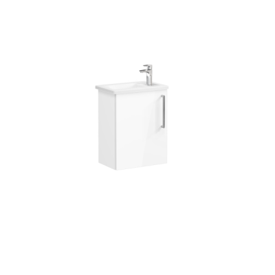 Тумба Root 45 см с квадратной раковиной, с дверцей, глянцевый белый, левосторонняя ..