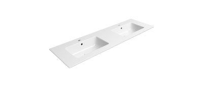 PURA 142x46 раковина с переливом (двойная чаша) - 1 отв. для смесителя - глазурь белая глянцевая Ext ..