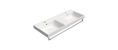 NUBES 120x50 раковина с переливом (двойная чаша) - 1 отв. для смесителя - глазурь белая глянцевая Ex ..